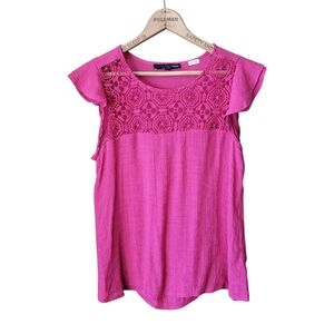 Harve Benard Lace Smocked Blouse berry red size small